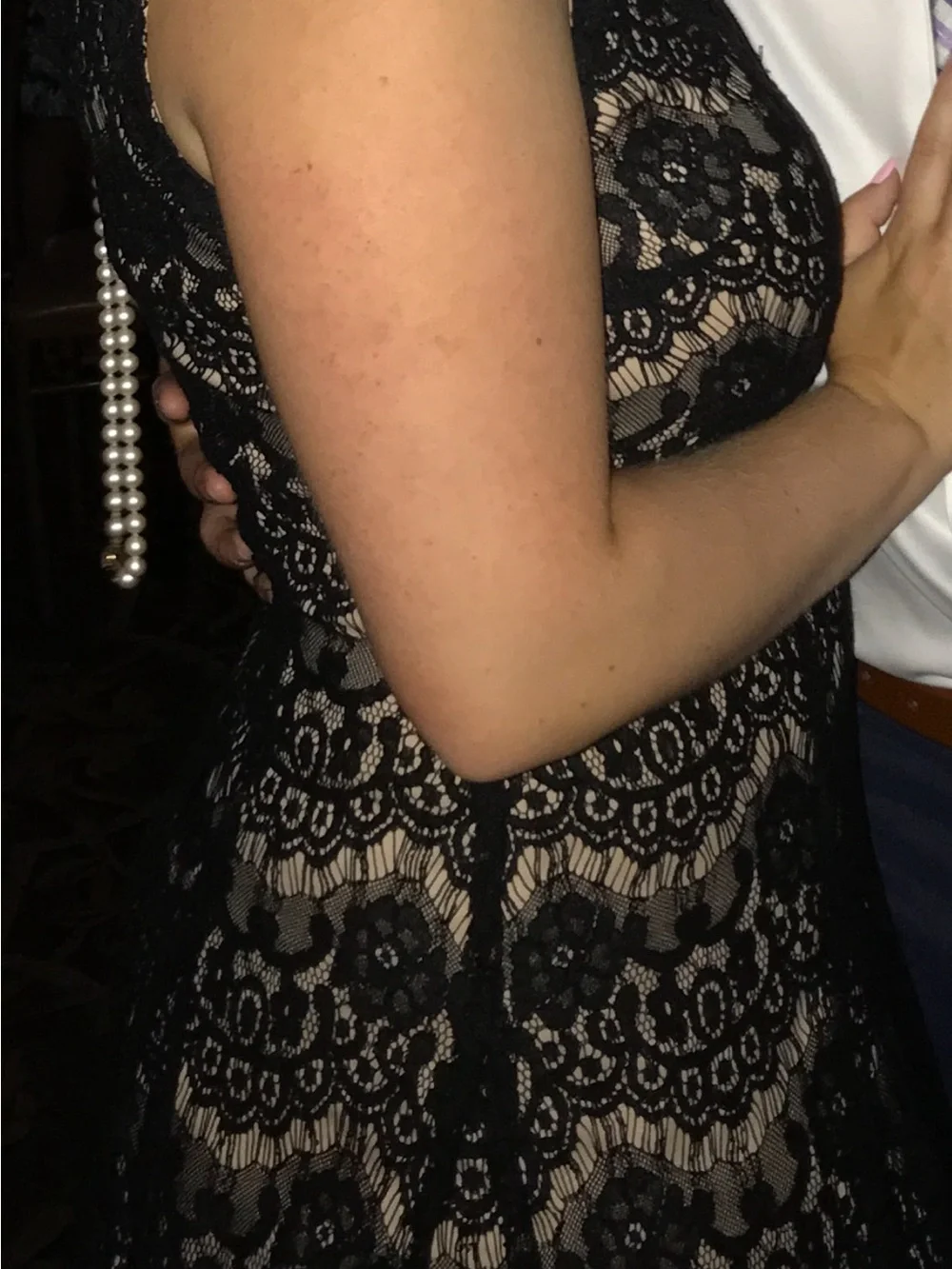 Betsy & Adam Black Lace Dress with Blush Lining